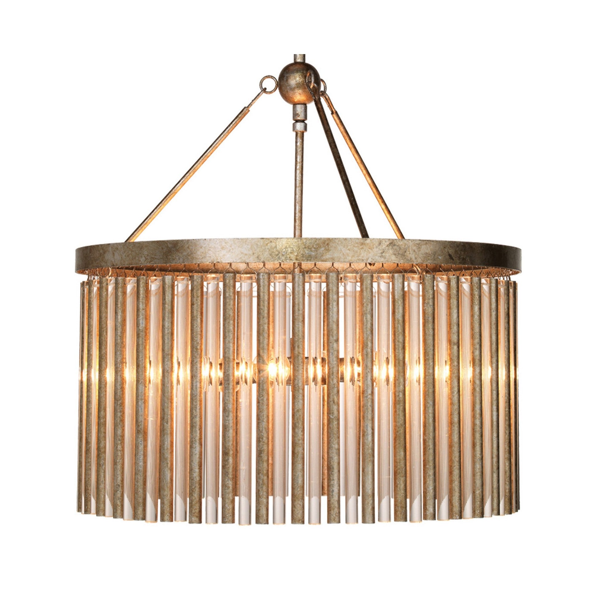 Jamie Young Andromeda 24" 6-Light Champagne Leaf Metal and Glass Tubes Chandelier