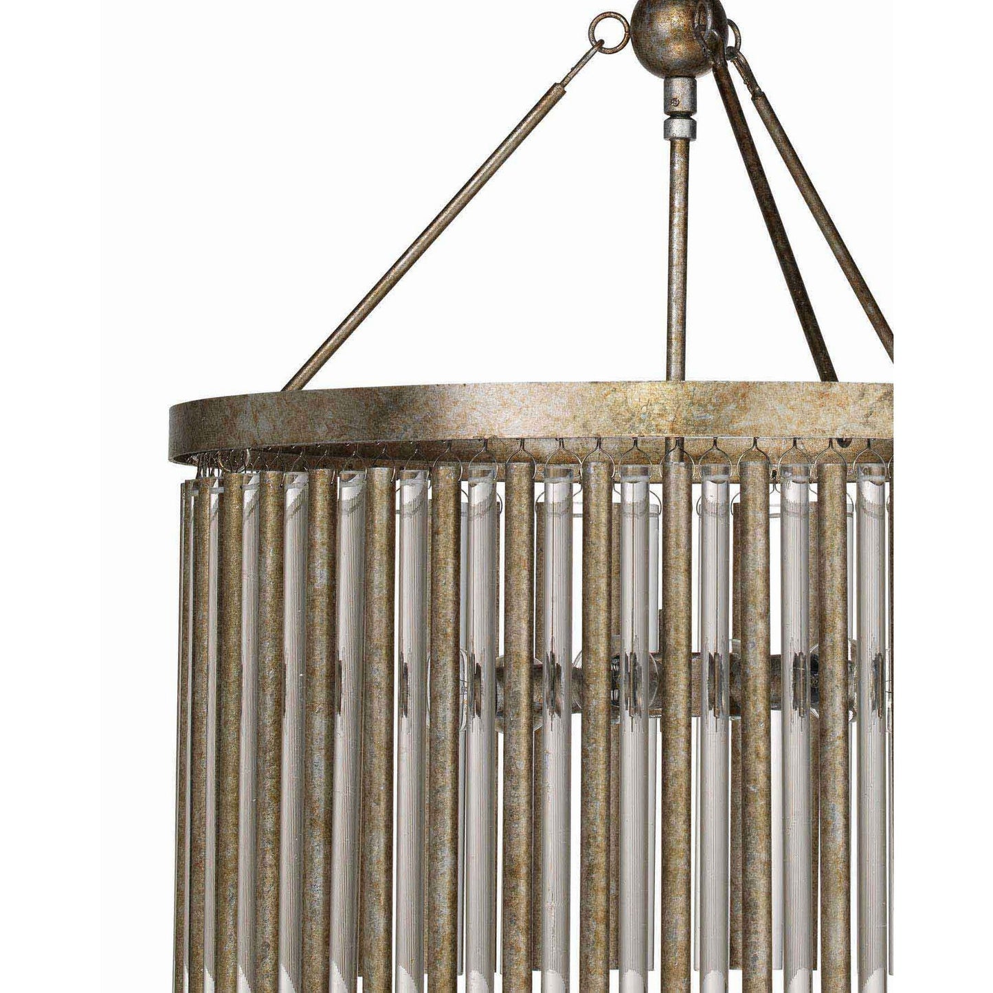 Jamie Young Andromeda 24" 6-Light Champagne Leaf Metal and Glass Tubes Chandelier