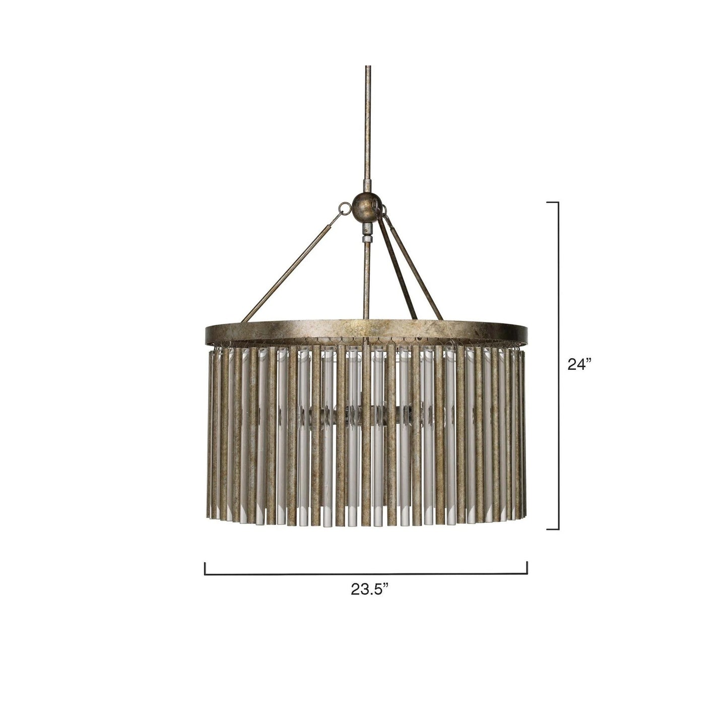 Jamie Young Andromeda 24" 6-Light Champagne Leaf Metal and Glass Tubes Chandelier