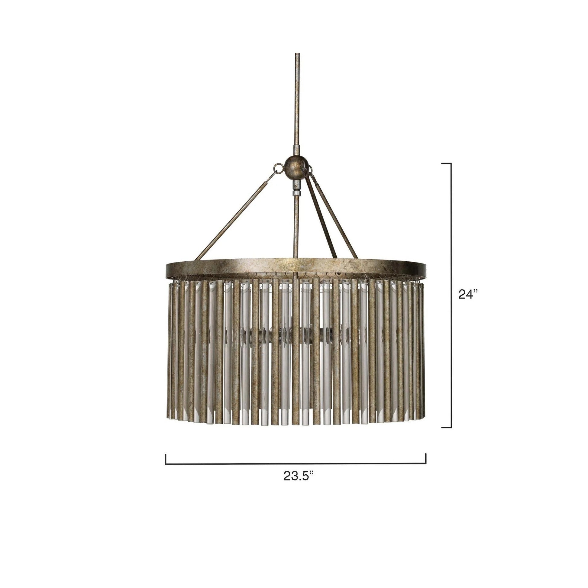 Jamie Young Andromeda 24" 6-Light Champagne Leaf Metal and Glass Tubes Chandelier