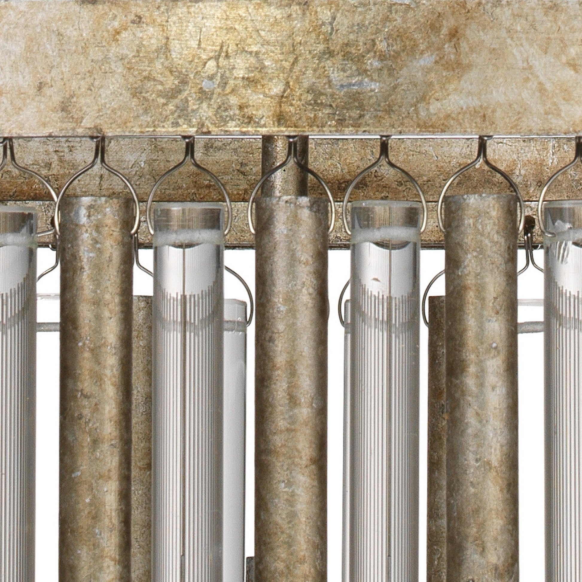 Jamie Young Andromeda 24" 6-Light Champagne Leaf Metal and Glass Tubes Chandelier