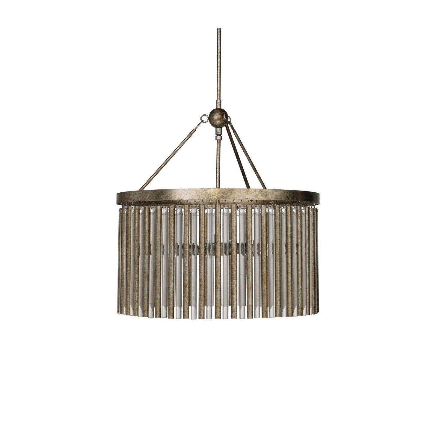 Jamie Young Andromeda 24" 6-Light Champagne Leaf Metal and Glass Tubes Chandelier