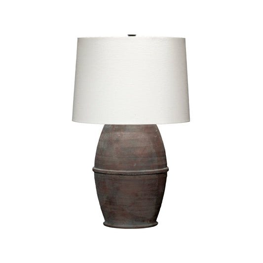 Jamie Young Antiquity 20" x 32" 1-Light Earthy Tone Ceramic Table Lamp With White Linen Drum Shade