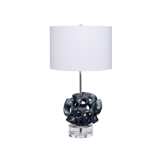 Jamie Young Anya 15" x 26" 1-Light Black Coral Resin Table Lamp With White Linen Drum Shade
