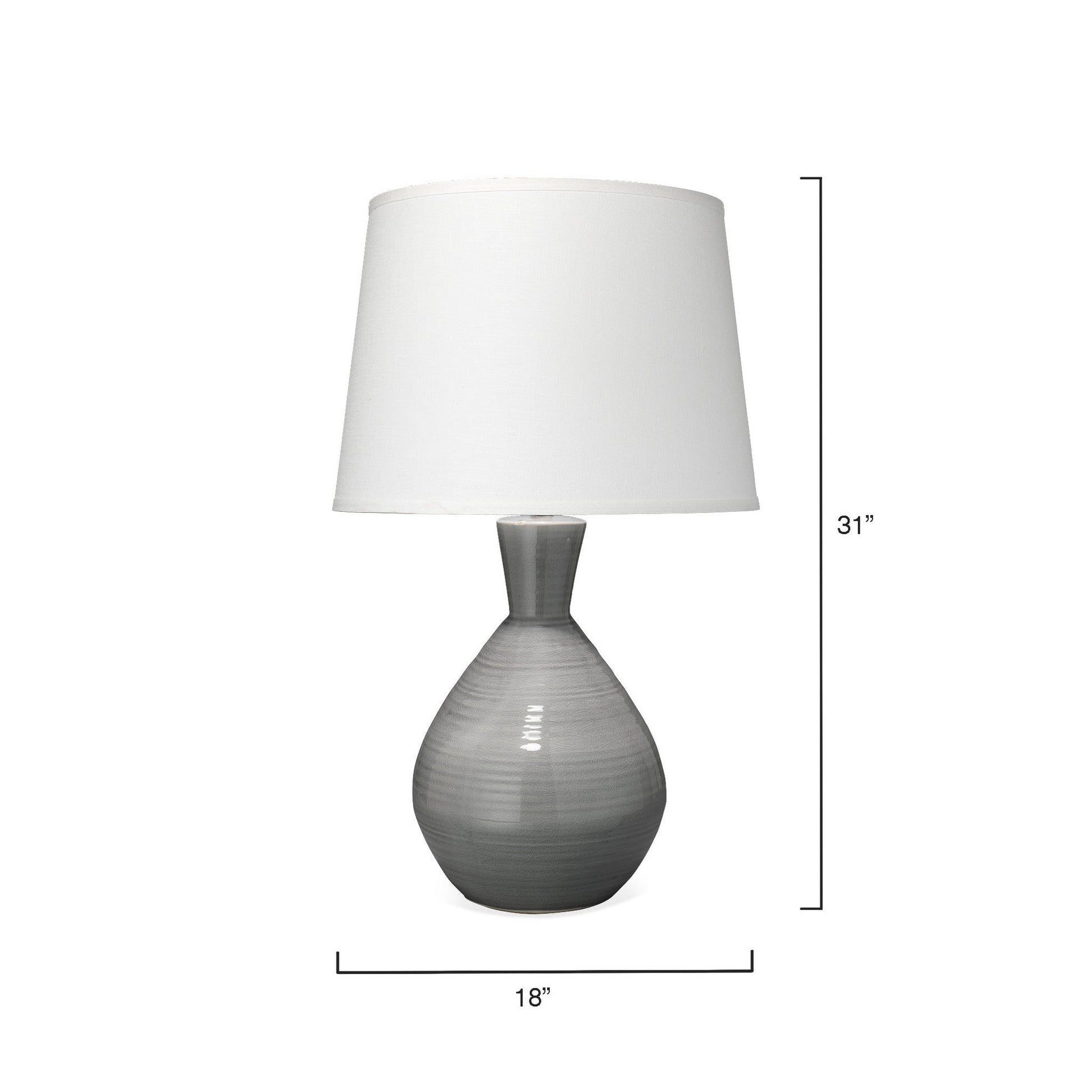 Jamie Young Ash 18" x 31" 1-Light Gray Crackle Glaze Ceramic Table Lamp With White Linen Cone Shade