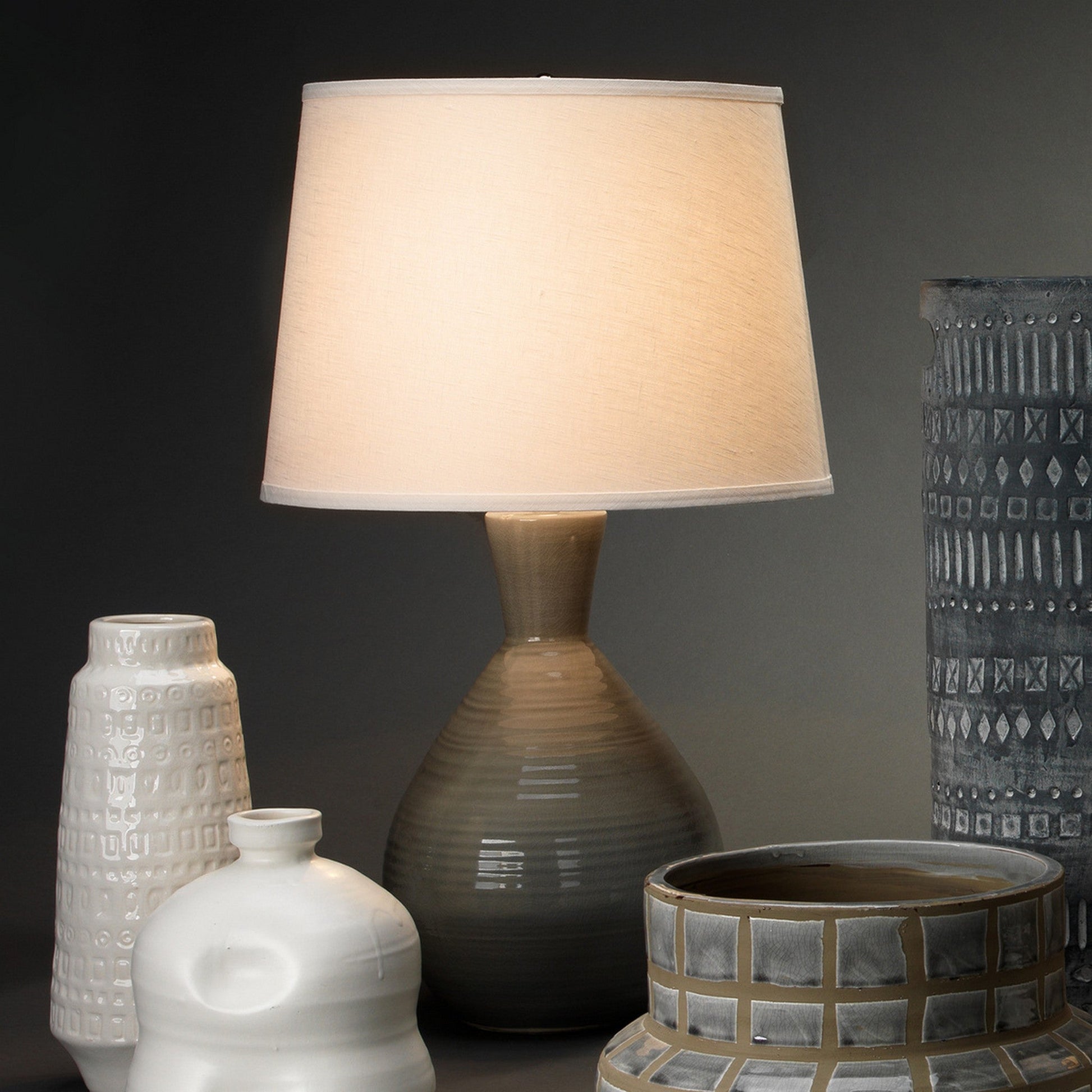 Jamie Young Ash 18" x 31" 1-Light Gray Crackle Glaze Ceramic Table Lamp With White Linen Cone Shade