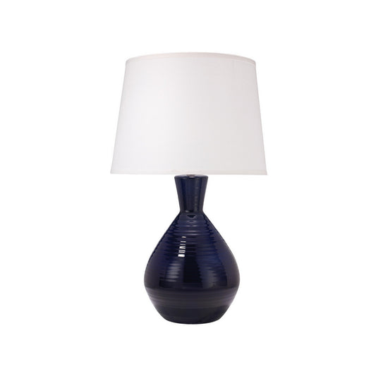 Jamie Young Ash 18" x 31" 1-Light Navy Blue Crackle Glaze Ceramic Table Lamp With White Linen Cone Shade