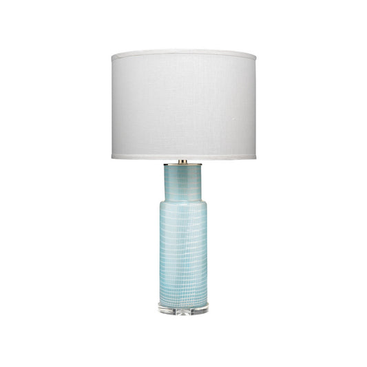 Jamie Young Atwater 17" x 30" 1-Light Sky Blue Netted Glass Table Lamp With White Linen Drum Shade