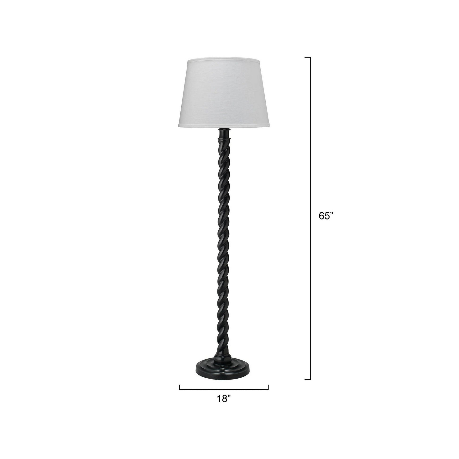 Jamie Young Barley 18" x 65" Twist Black Floor Lamp With White Linen Shade