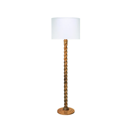Jamie Young Barley 18" x 65" Twist Natural Wood Floor Lamp With White Linen Drum Shade