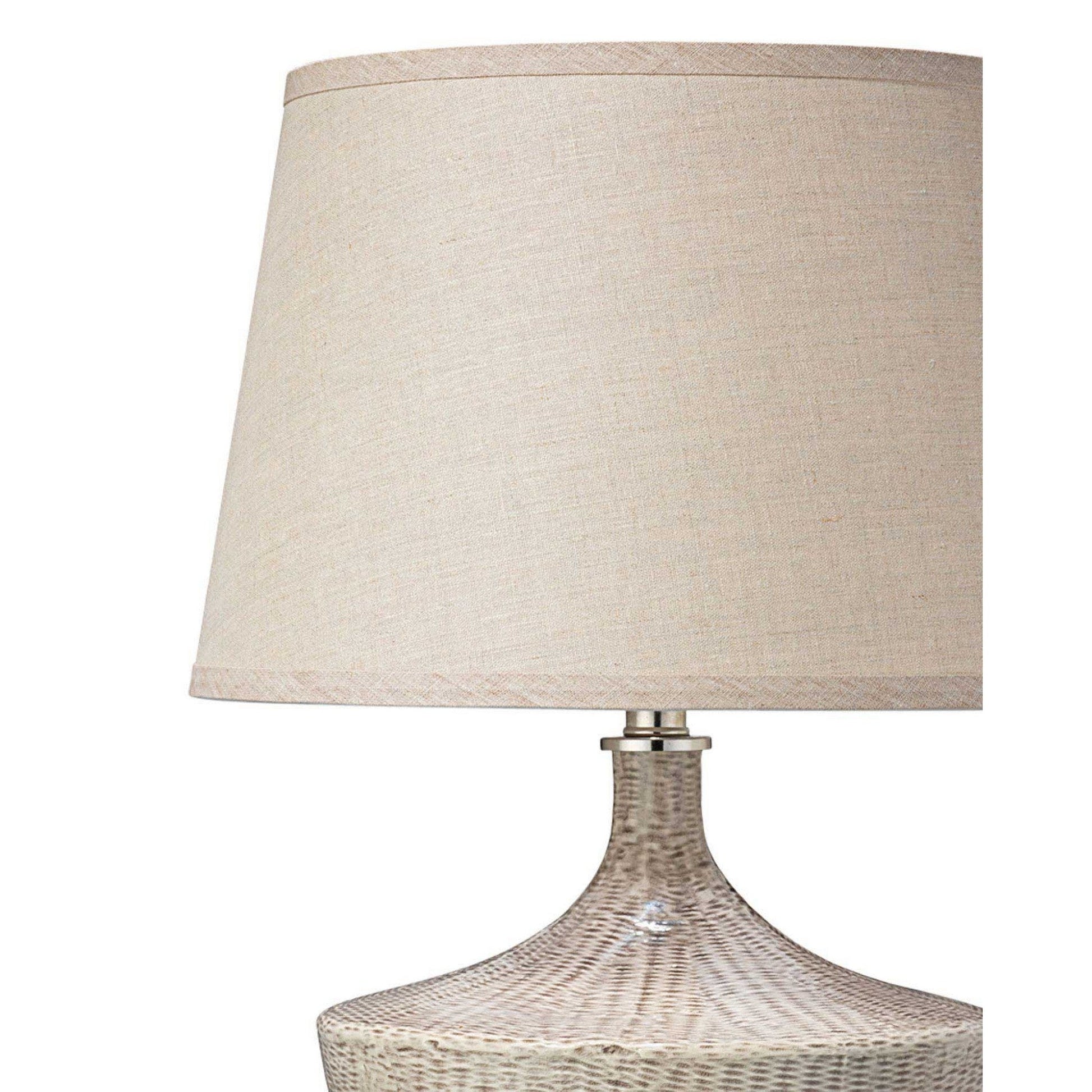 Jamie Young Basketweave 15" x 22" 1-Light Off-White Ceramic Table Lamp With Natural Linen Cone Shade