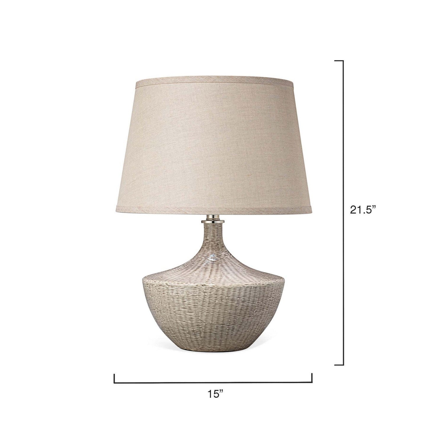 Jamie Young Basketweave 15" x 22" 1-Light Off-White Ceramic Table Lamp With Natural Linen Cone Shade