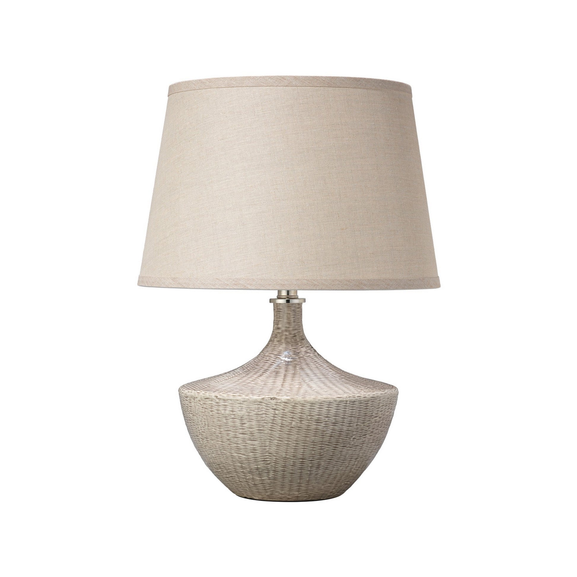 Jamie Young Basketweave 15" x 22" 1-Light Off-White Ceramic Table Lamp With Natural Linen Cone Shade