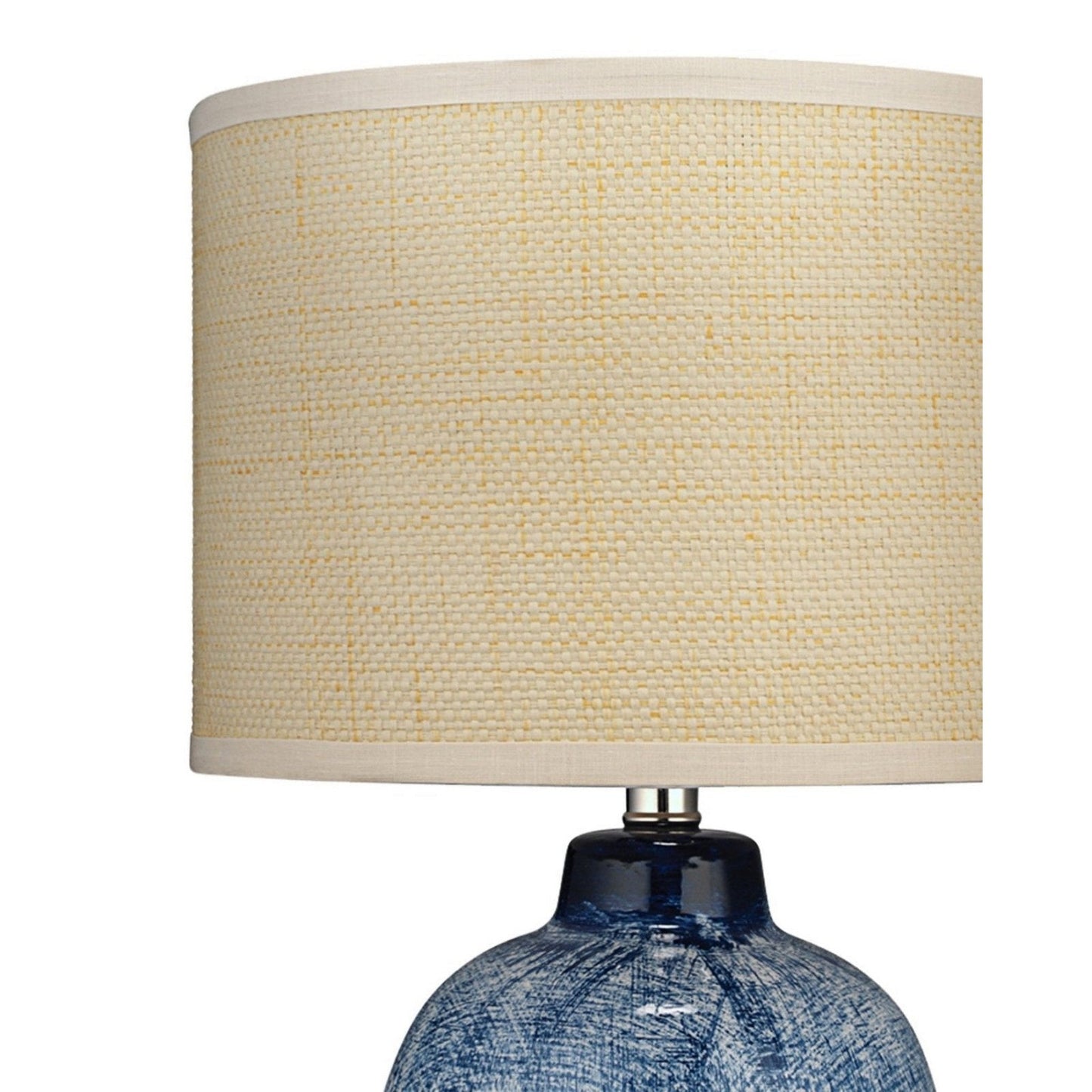 Jamie Young Batik 12" x 18" 1-Light Indigo Blue Ceramic Table Lamp With Off-White Raffia Drum Shade