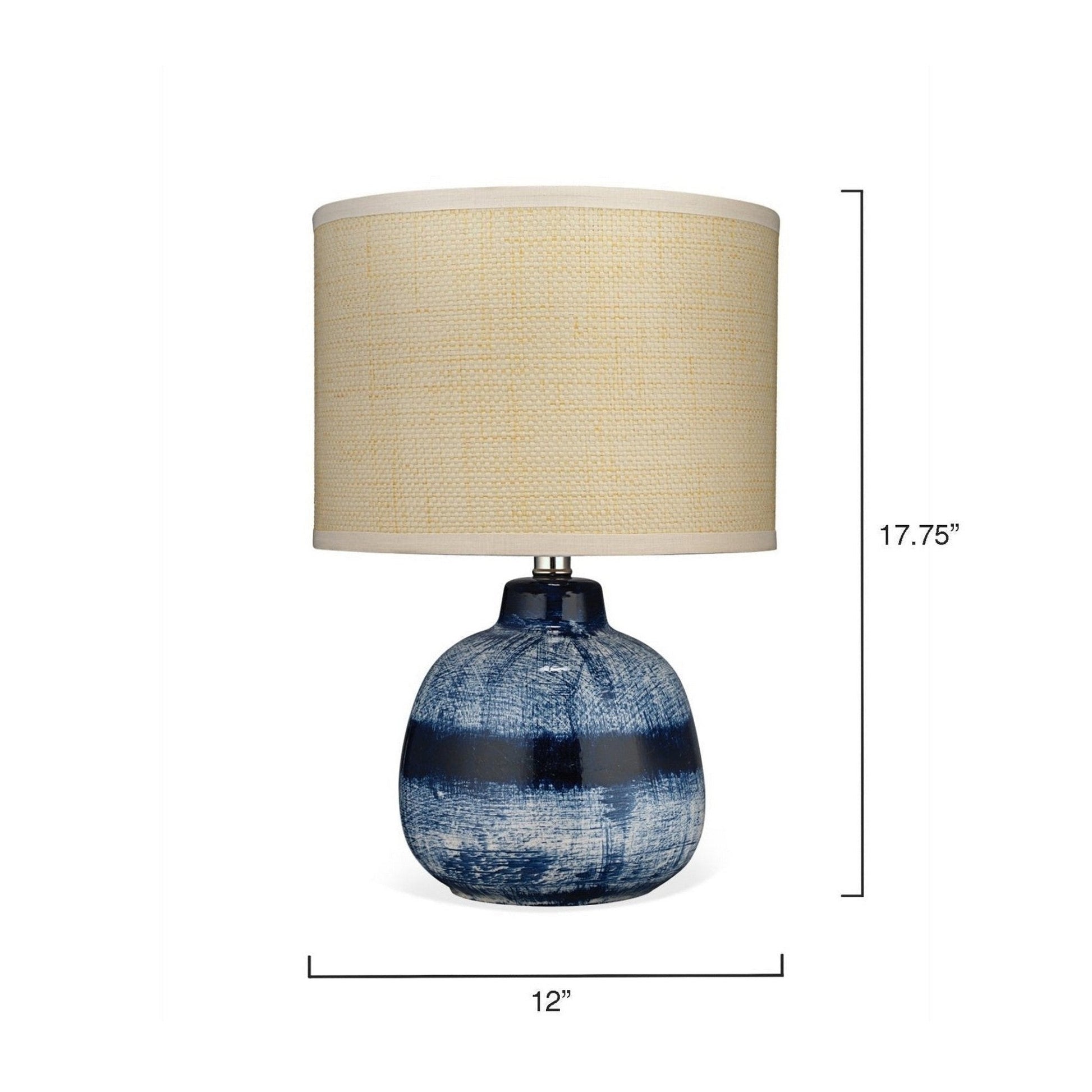 Jamie Young Batik 12" x 18" 1-Light Indigo Blue Ceramic Table Lamp With Off-White Raffia Drum Shade