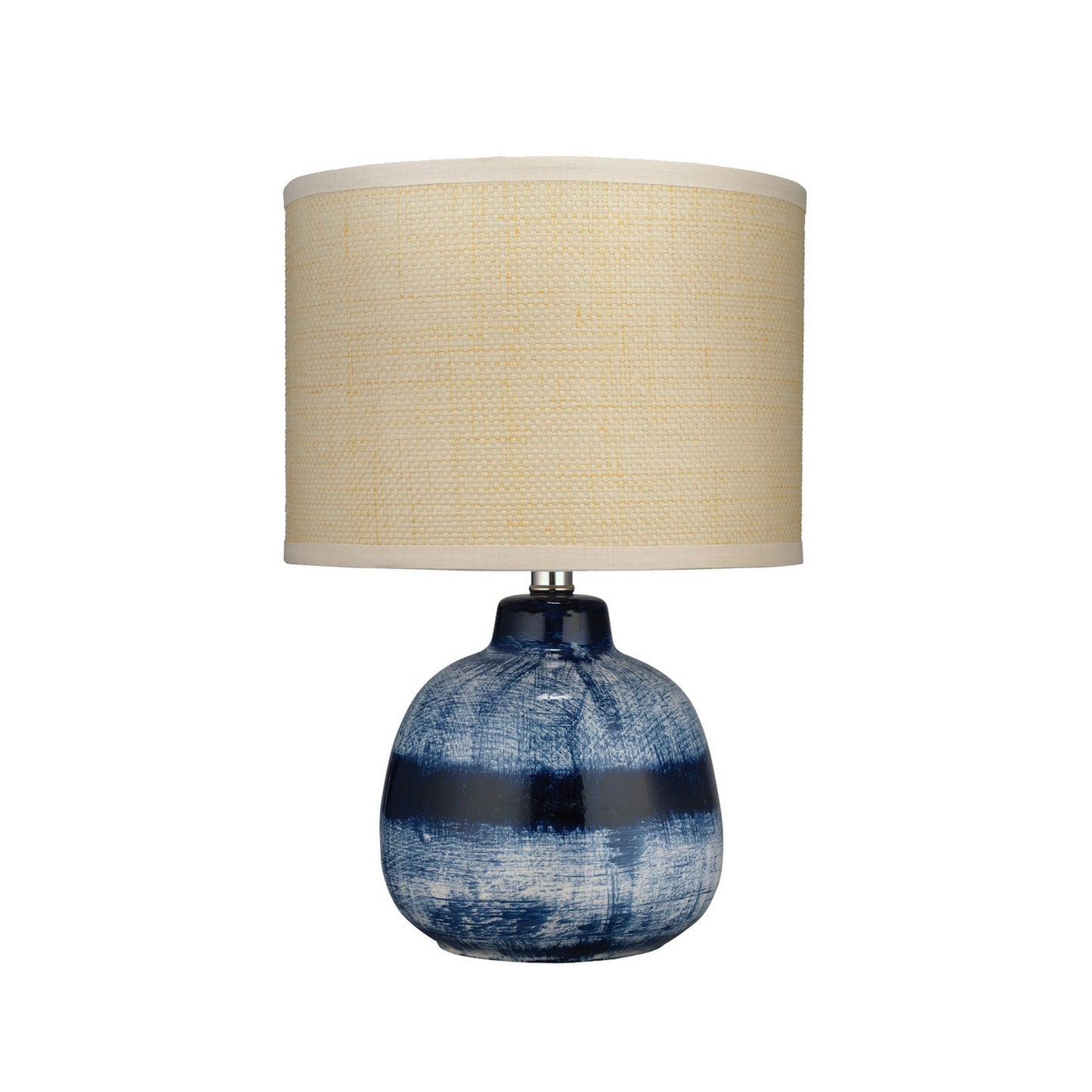 Jamie Young Batik 12" x 18" 1-Light Indigo Blue Ceramic Table Lamp With Off-White Raffia Drum Shade