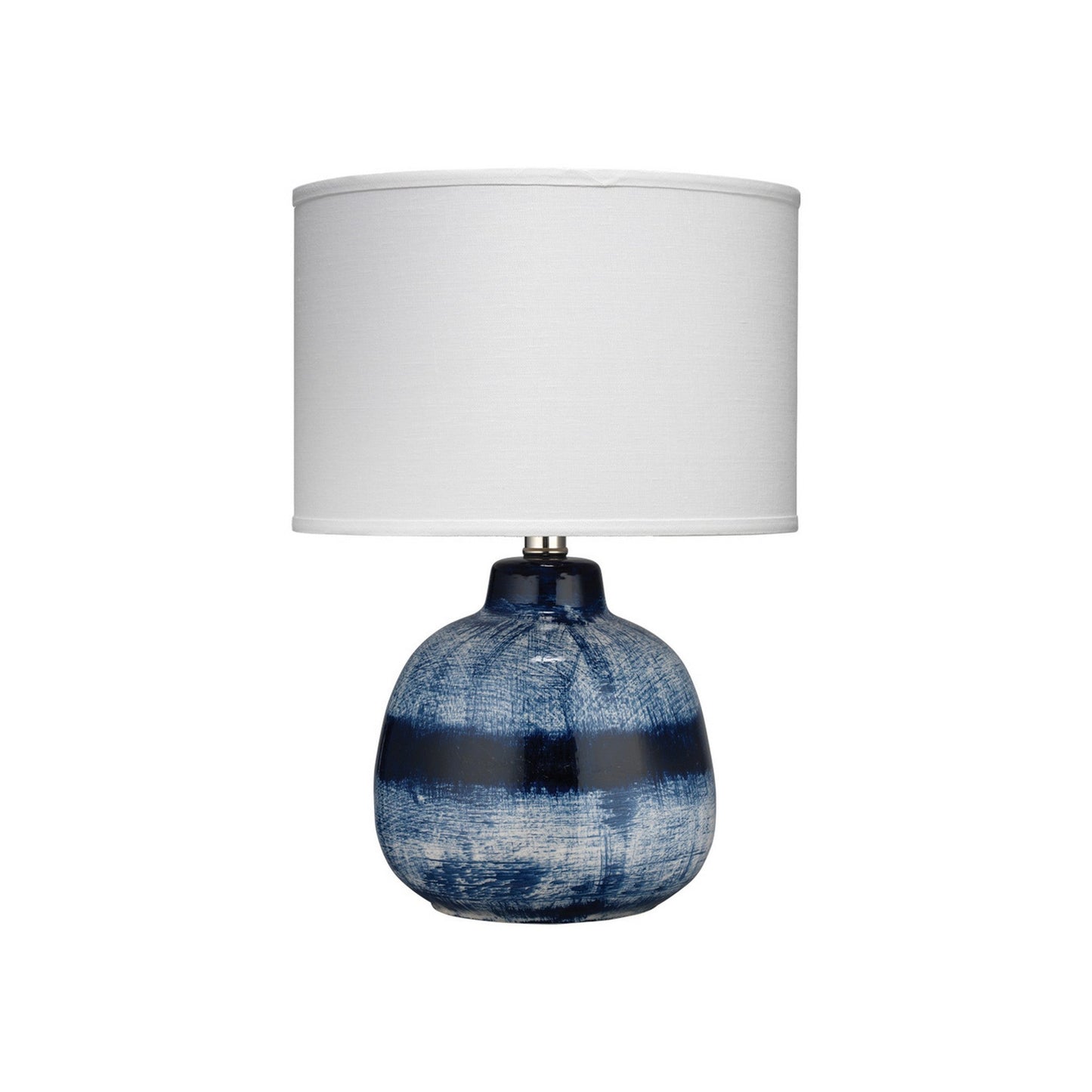 Jamie Young Batik 12" x 18" 1-Light Indigo Blue Ceramic Table Lamp With White Linen Drum Shade