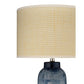 Jamie Young Batik 15" x 25" 1-Light Indigo Blue Ceramic Table Lamp With Off-White Raffia Drum Shade