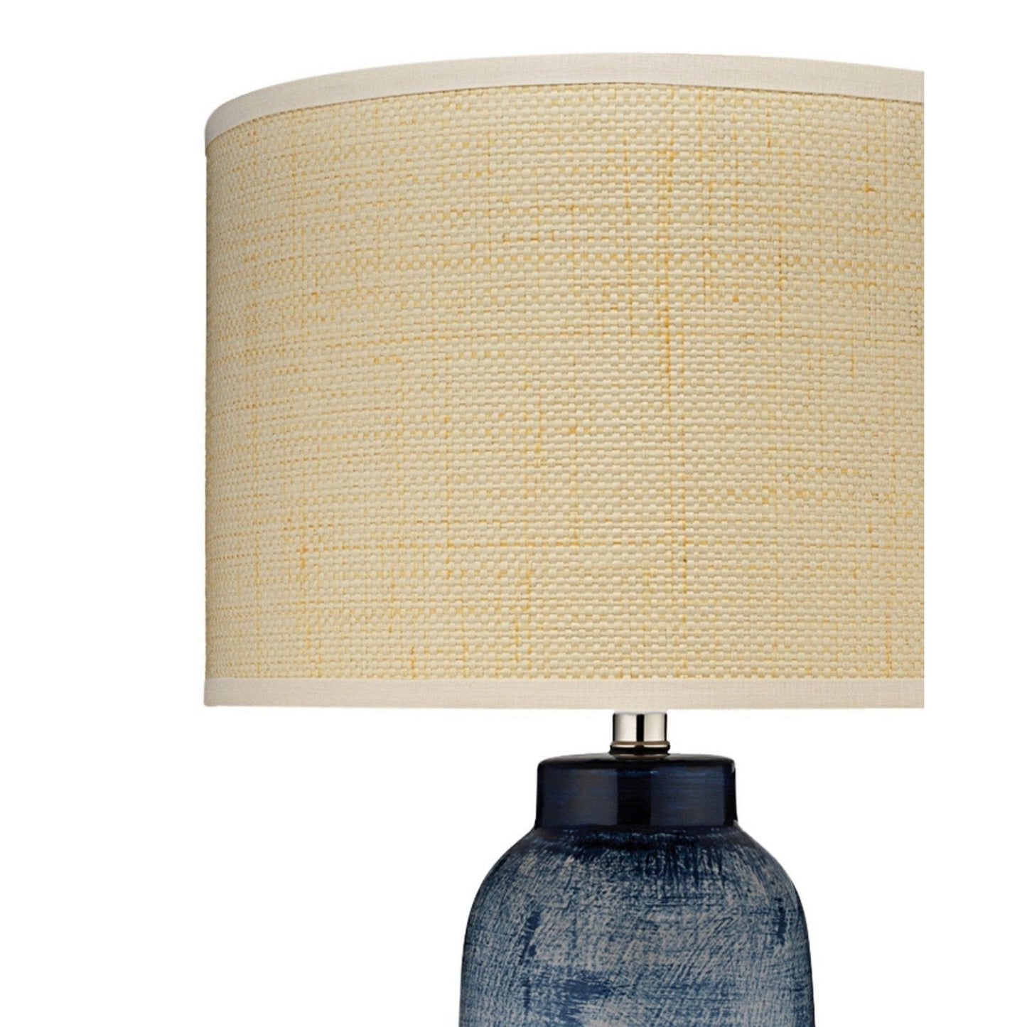 Jamie Young Batik 15" x 25" 1-Light Indigo Blue Ceramic Table Lamp With Off-White Raffia Drum Shade