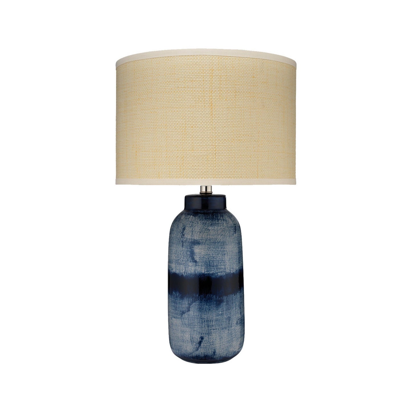 Jamie Young Batik 15" x 25" 1-Light Indigo Blue Ceramic Table Lamp With Off-White Raffia Drum Shade