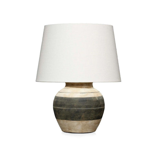 Jamie Young Bernard 15" x 20" 1-Light Beige & Dark Grey Ceramic Table Lamp With White Linen Cone Shade