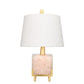 Jamie Young Bijou 11" x 17" 1-Light Pink Quartz & Gold Leaf Metal Table Lamp With White Linen Cone Shade