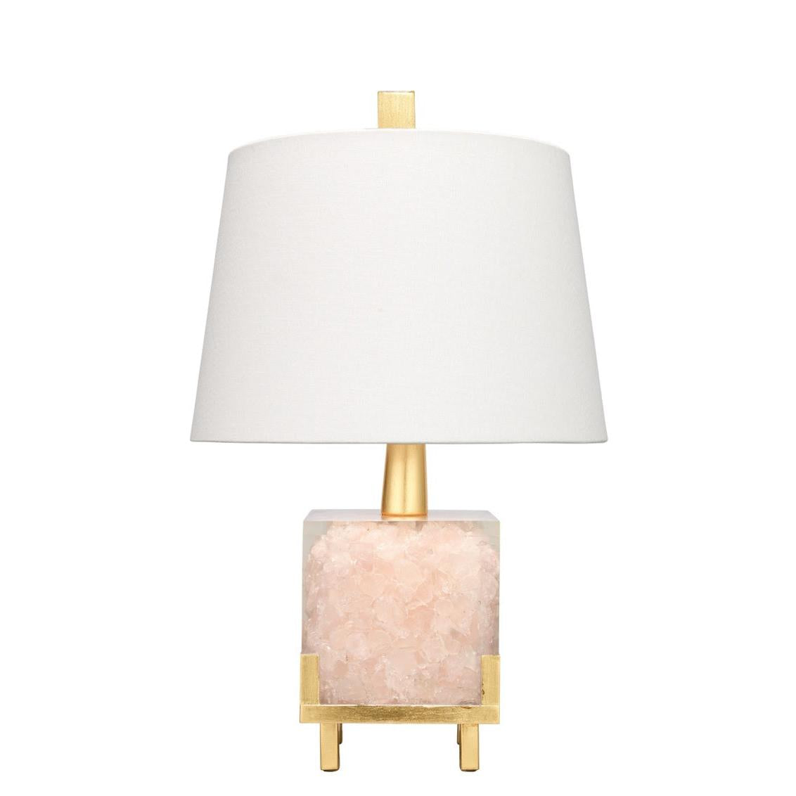 Jamie Young Bijou 11" x 17" 1-Light Pink Quartz & Gold Leaf Metal Table Lamp With White Linen Cone Shade