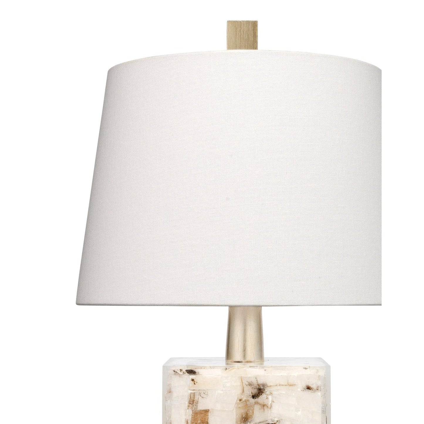Jamie Young Bijou 11" x 17" 1-Light White & Grey Calcite, Champagne Leaf Metal Table Lamp With White Linen Cone Shade