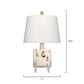 Jamie Young Bijou 11" x 17" 1-Light White & Grey Calcite, Champagne Leaf Metal Table Lamp With White Linen Cone Shade