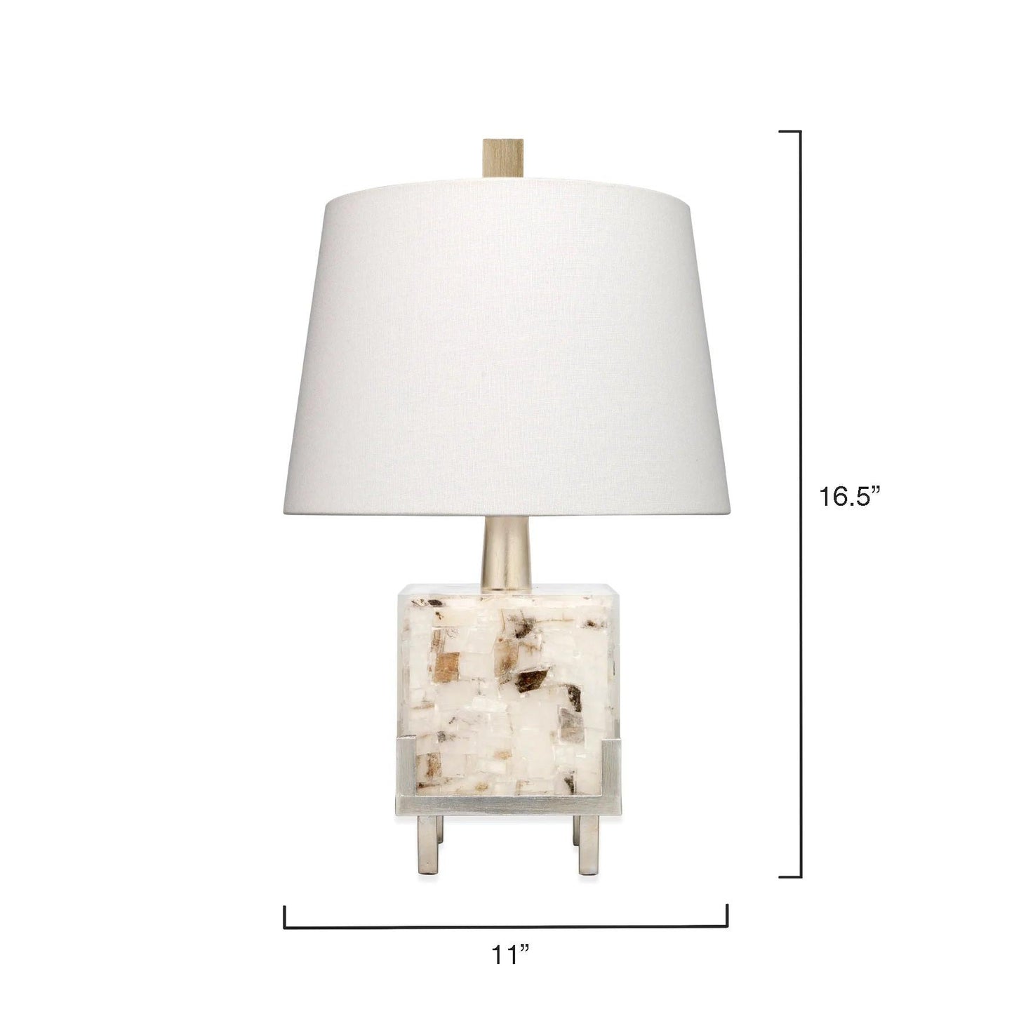 Jamie Young Bijou 11" x 17" 1-Light White & Grey Calcite, Champagne Leaf Metal Table Lamp With White Linen Cone Shade