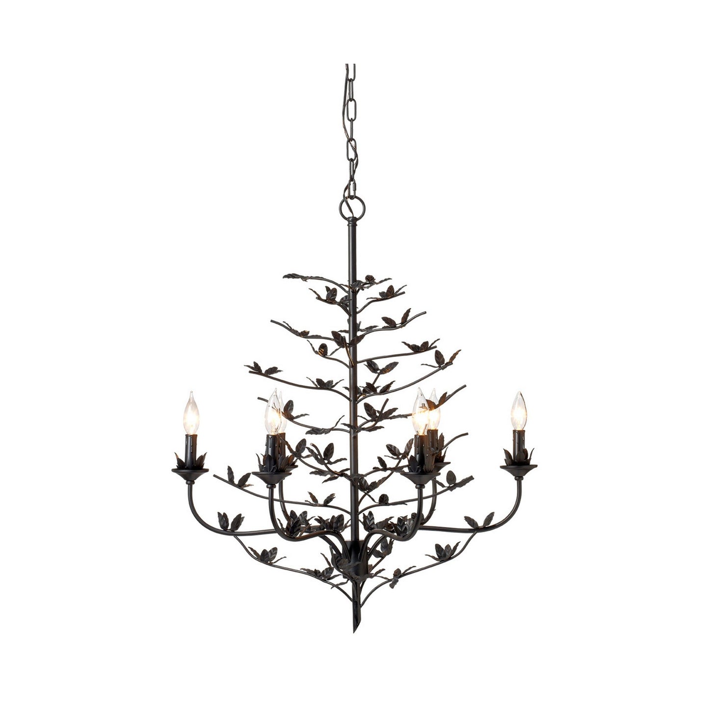 Jamie Young Blooming 30" 6-Light Black Iron Foliage Chandelier