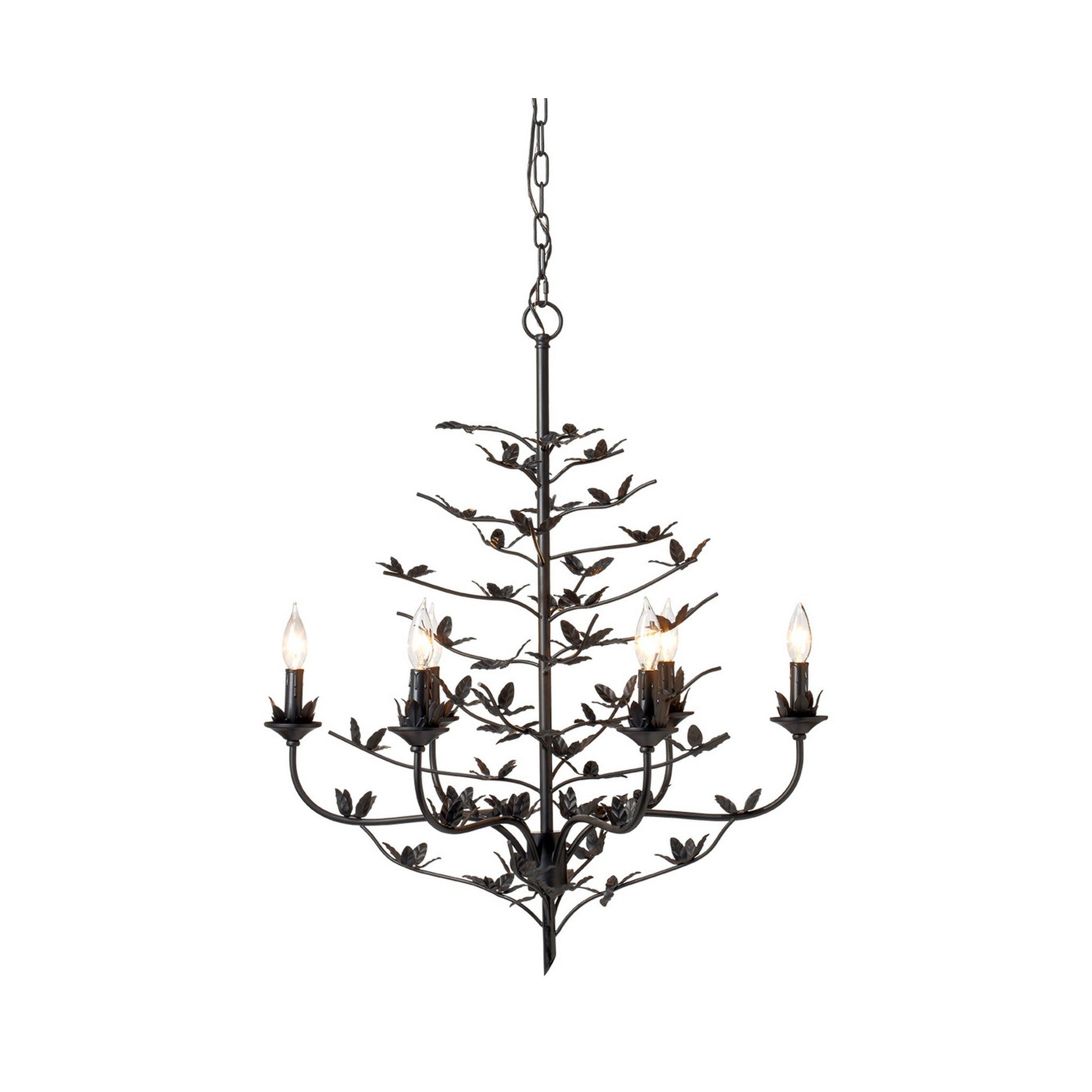Jamie Young Blooming 30" 6-Light Black Iron Foliage Chandelier