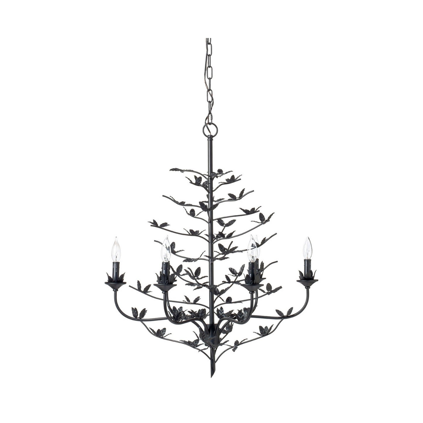 Jamie Young Blooming 30" 6-Light Black Iron Foliage Chandelier