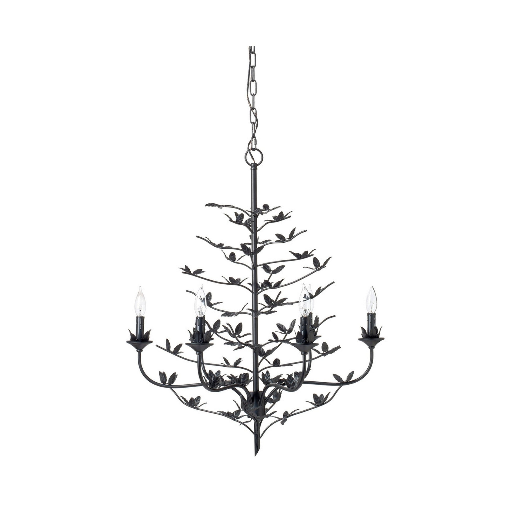 Jamie Young Blooming 30" 6-Light Black Iron Foliage Chandelier