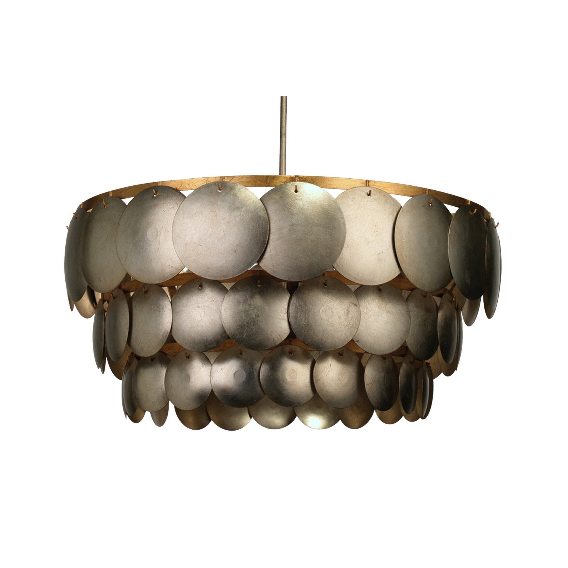 Jamie Young Calypso 30" 4-Light Champagne Leaf Chandelier With 3-Tier Metal Disks Shade
