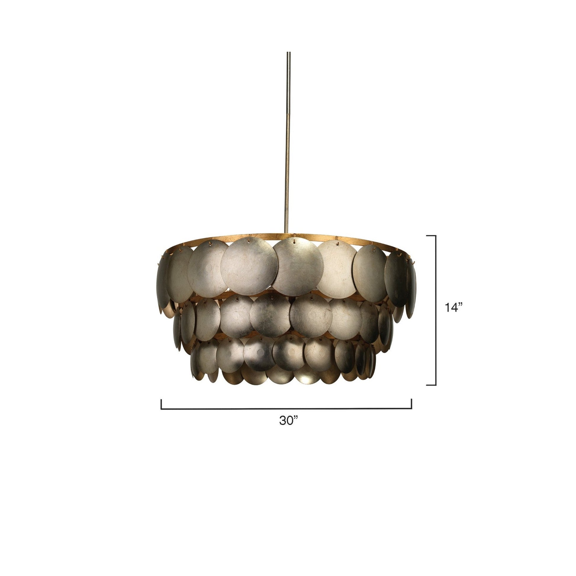 Jamie Young Calypso 30" 4-Light Champagne Leaf Chandelier With 3-Tier Metal Disks Shade