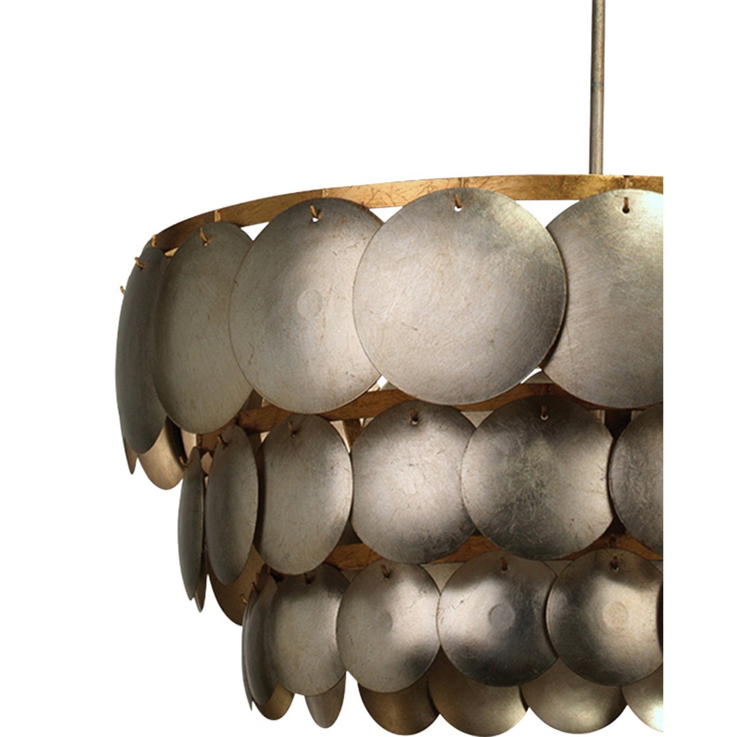 Jamie Young Calypso 30" 4-Light Champagne Leaf Chandelier With 3-Tier Metal Disks Shade