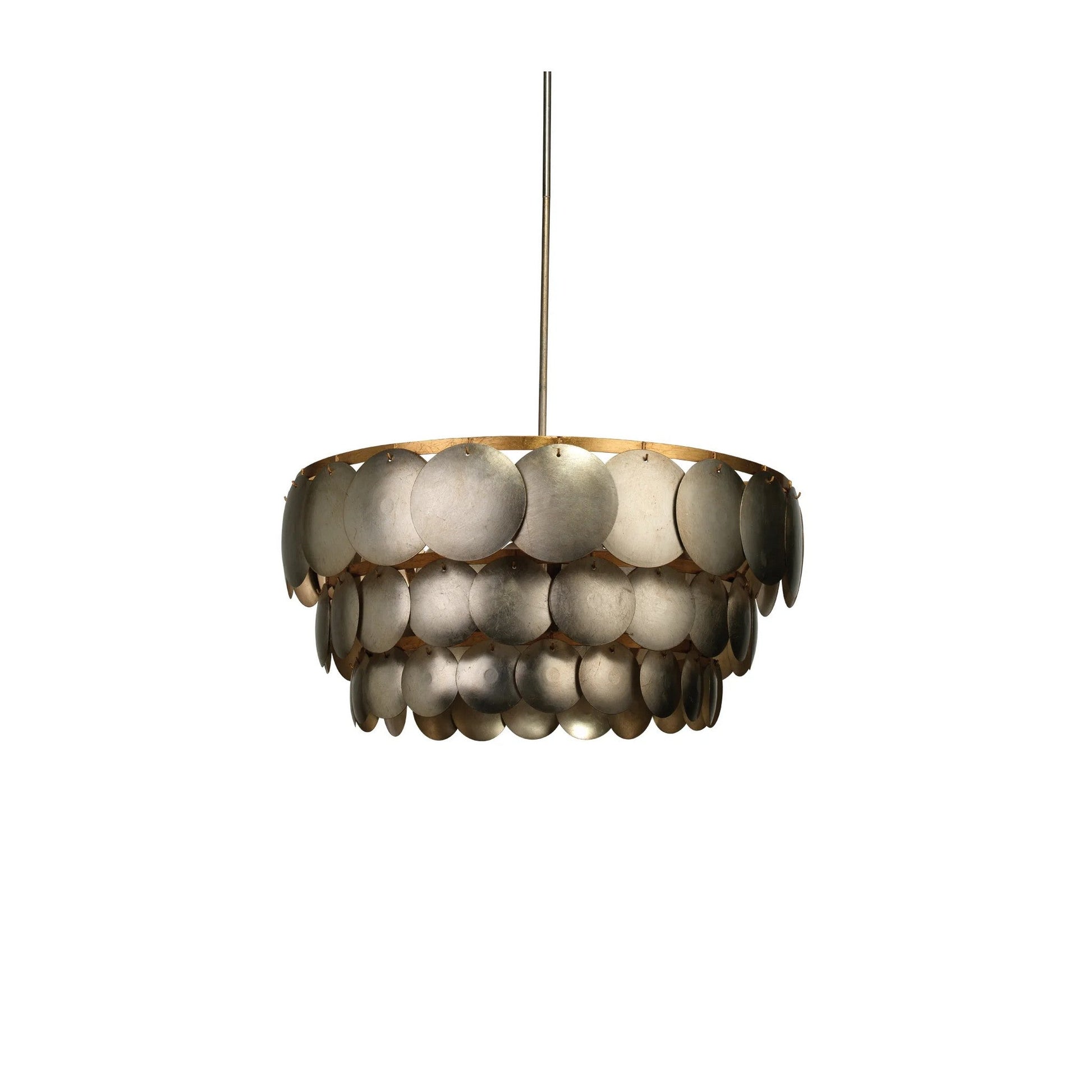 Jamie Young Calypso 30" 4-Light Champagne Leaf Chandelier With 3-Tier Metal Disks Shade