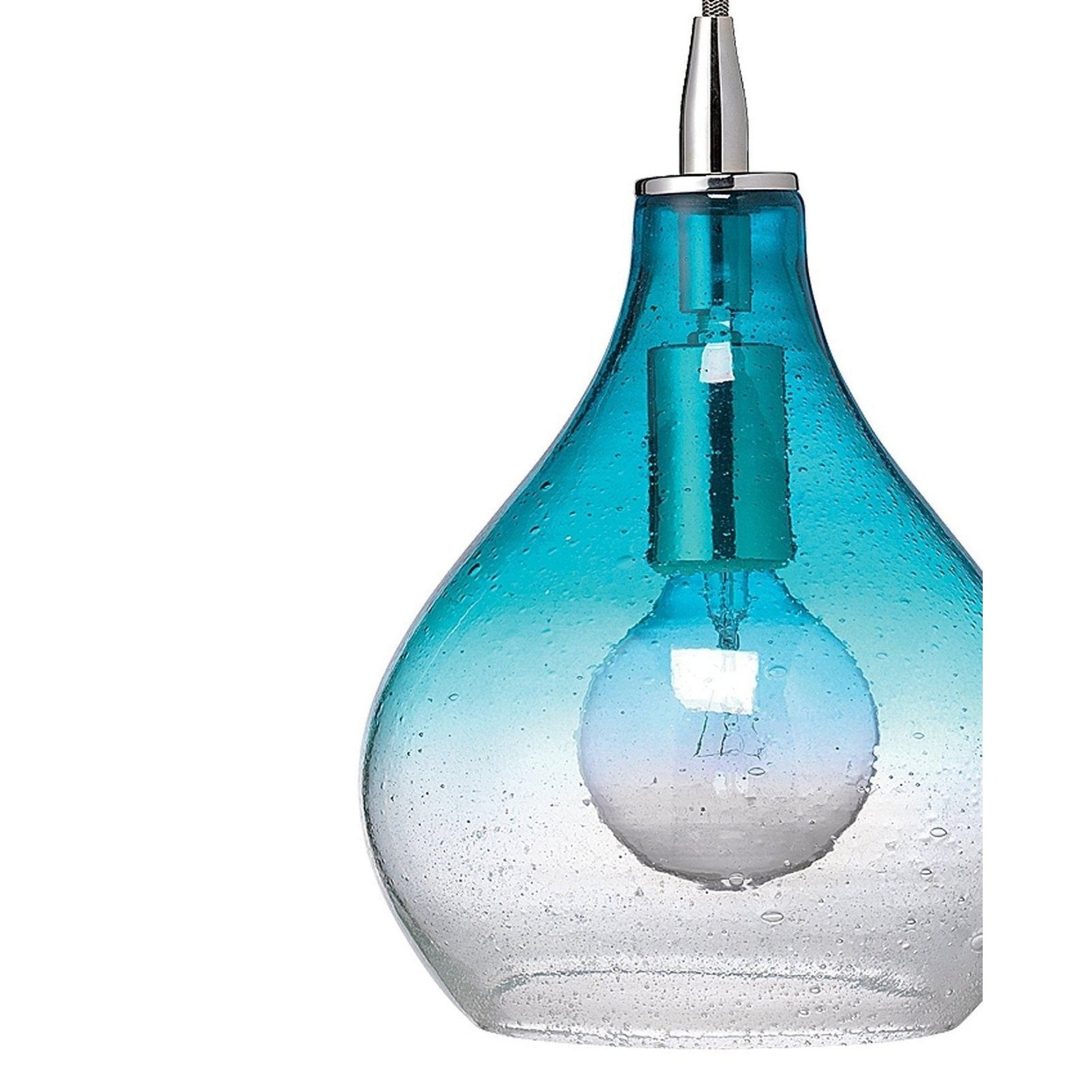 Jamie Young Curved 7" 1-Light Handblown Aqua Seeded Glass Pendant Light