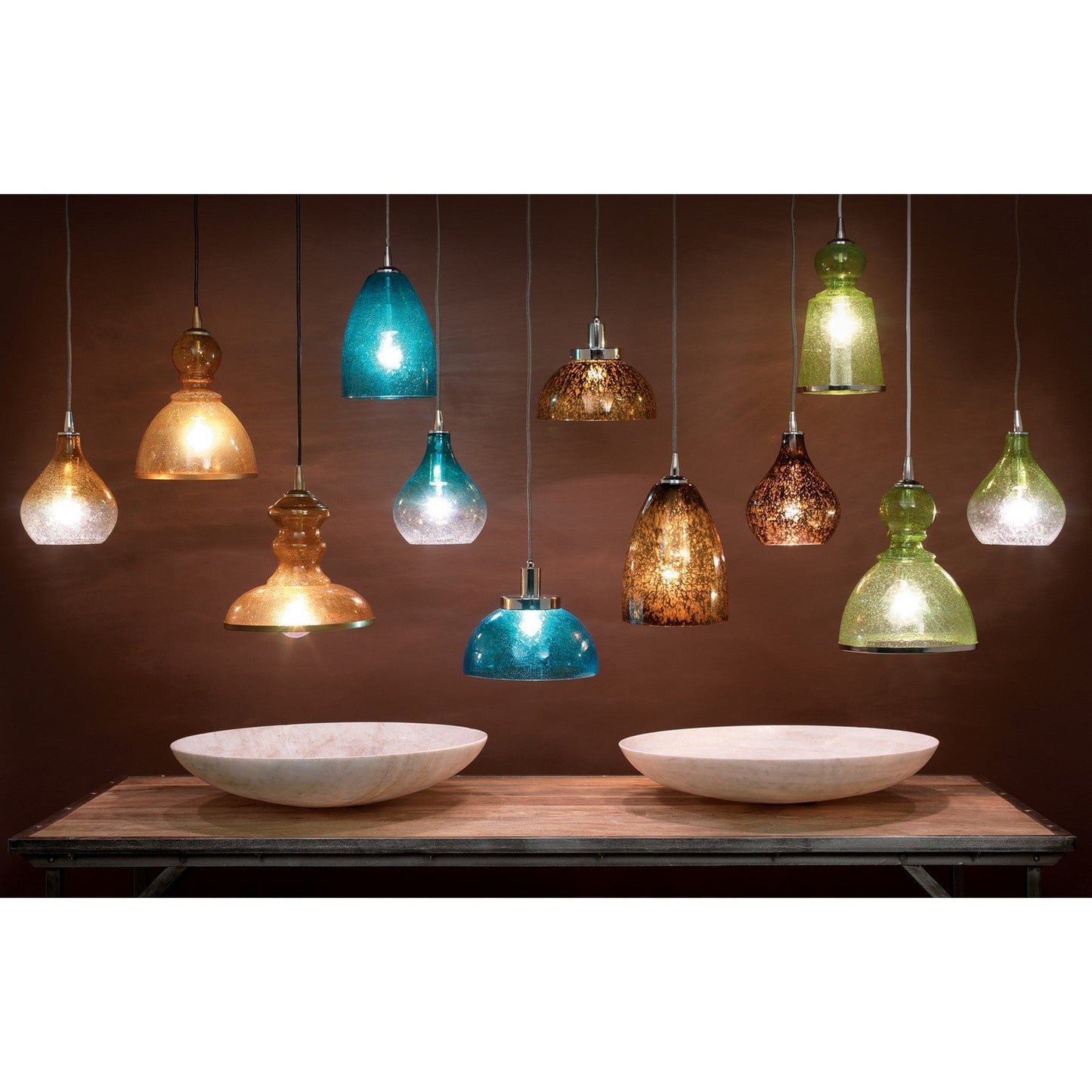 Jamie Young Curved 7" 1-Light Handblown Aqua Seeded Glass Pendant Light