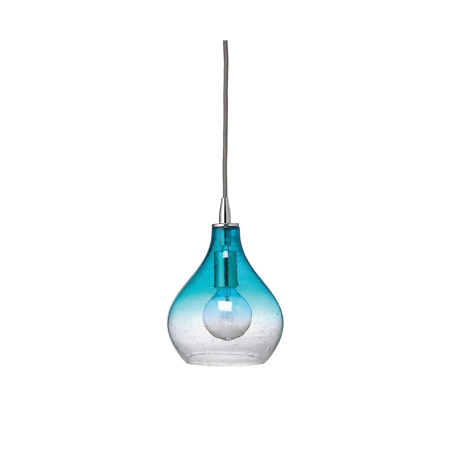 Jamie Young Curved 7" 1-Light Handblown Aqua Seeded Glass Pendant Light