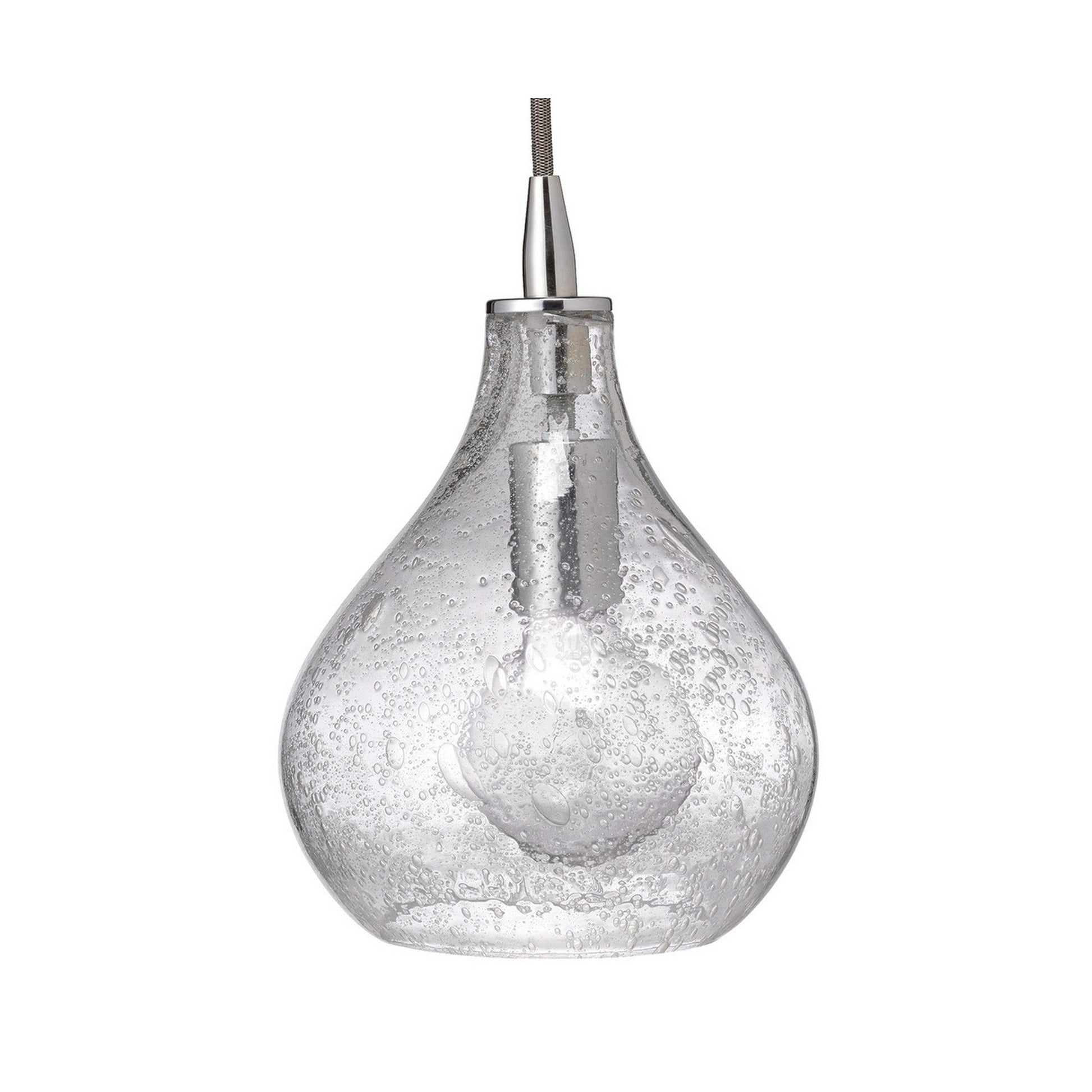 Jamie Young Curved 7" 1-Light Handblown Clear Seeded Glass Pendant Light
