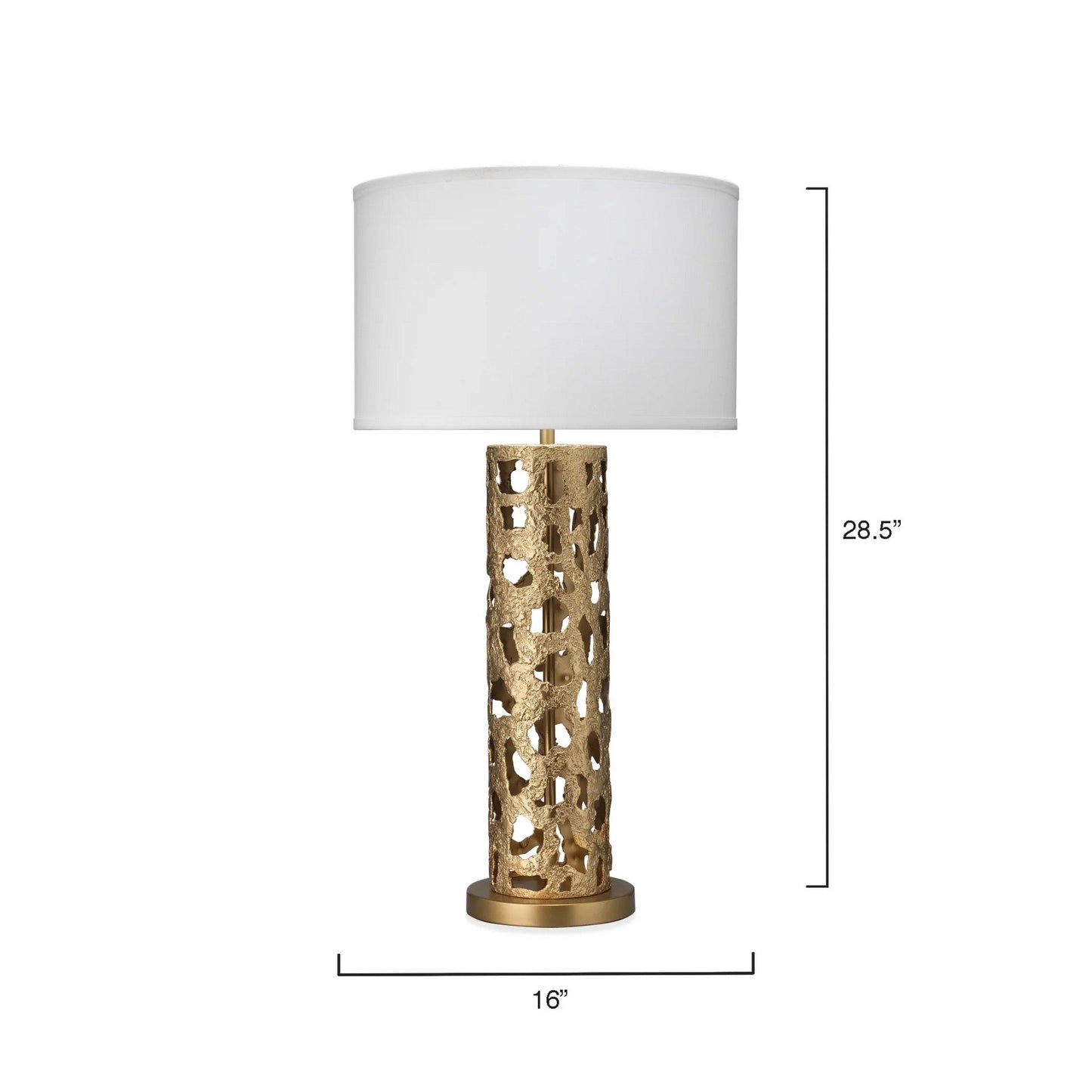 Jamie Young Firenze 16" x 29" 1-Light Antique Gold Leaf Table Lamp With White Linen Drum Shade