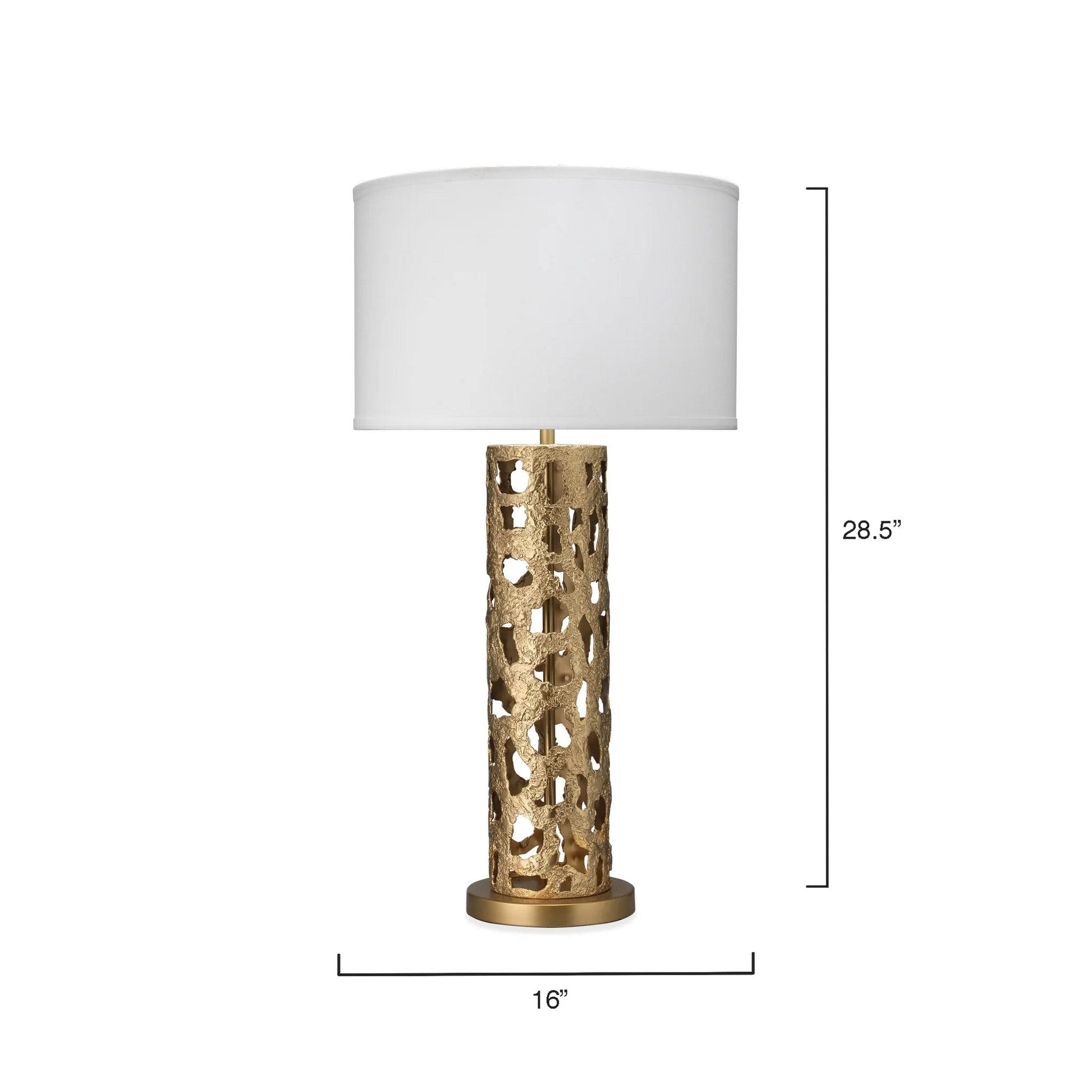 Jamie Young Firenze 16" x 29" 1-Light Antique Gold Leaf Table Lamp With White Linen Drum Shade