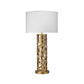 Jamie Young Firenze 16" x 29" 1-Light Antique Gold Leaf Table Lamp With White Linen Drum Shade
