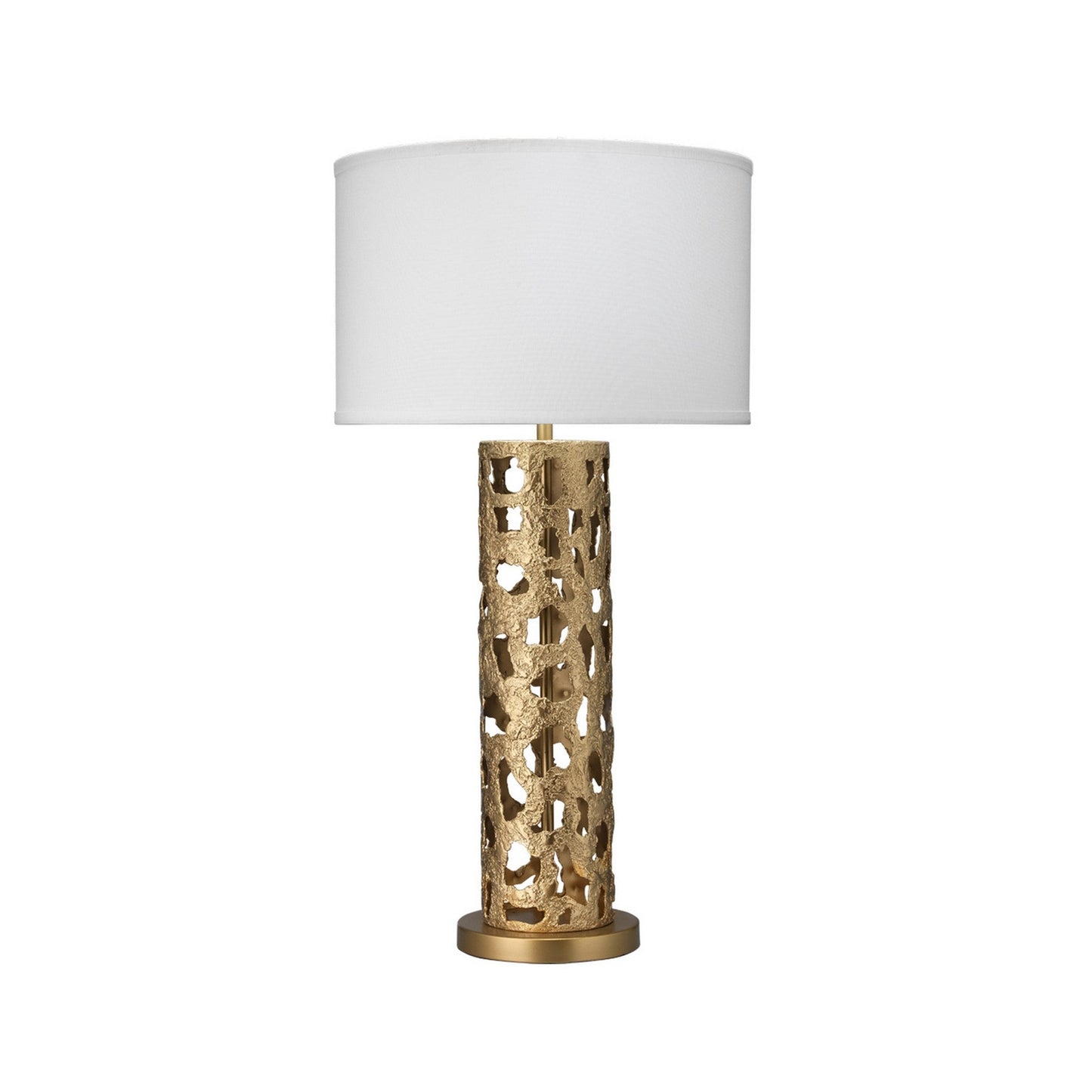 Jamie Young Firenze 16" x 29" 1-Light Antique Gold Leaf Table Lamp With White Linen Drum Shade