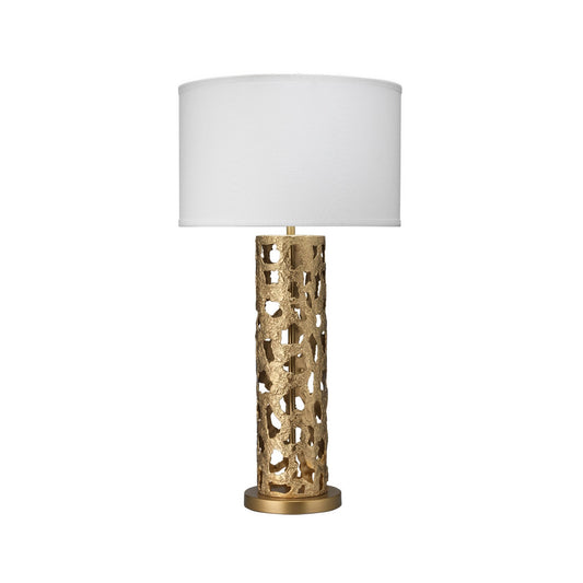 Jamie Young Firenze 16" x 29" 1-Light Antique Gold Leaf Table Lamp With White Linen Drum Shade