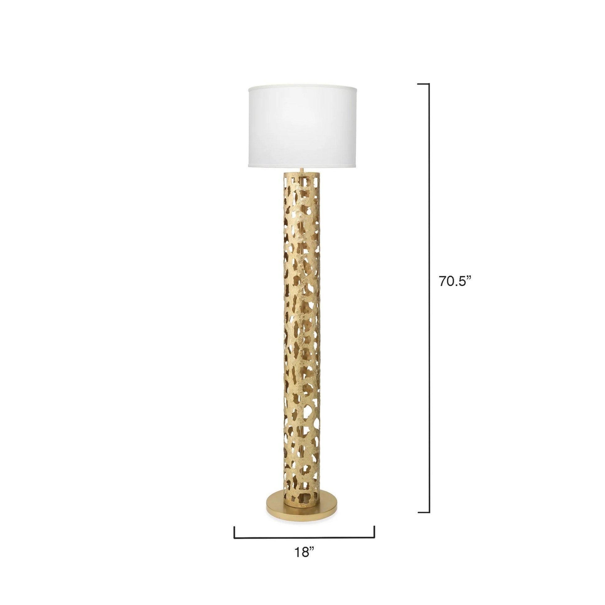 Jamie Young Firenze 18" x 71" 1-Light Soft Antique Gold Leaf Floor Lamp With White Linen Drum Shade