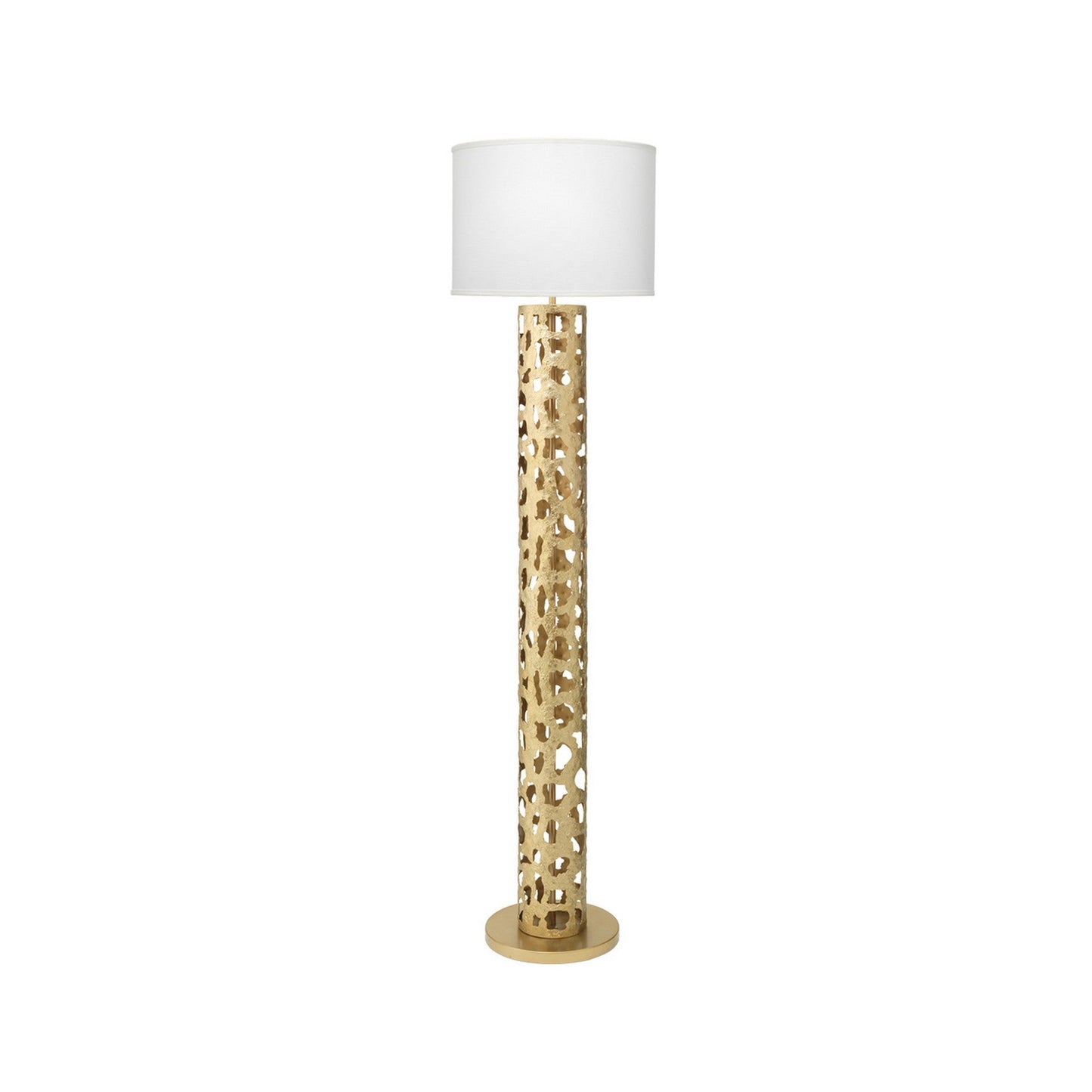 Jamie Young Firenze 18" x 71" 1-Light Soft Antique Gold Leaf Floor Lamp With White Linen Drum Shade
