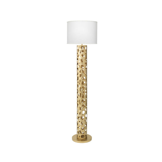 Jamie Young Firenze 18" x 71" 1-Light Soft Antique Gold Leaf Floor Lamp With White Linen Drum Shade